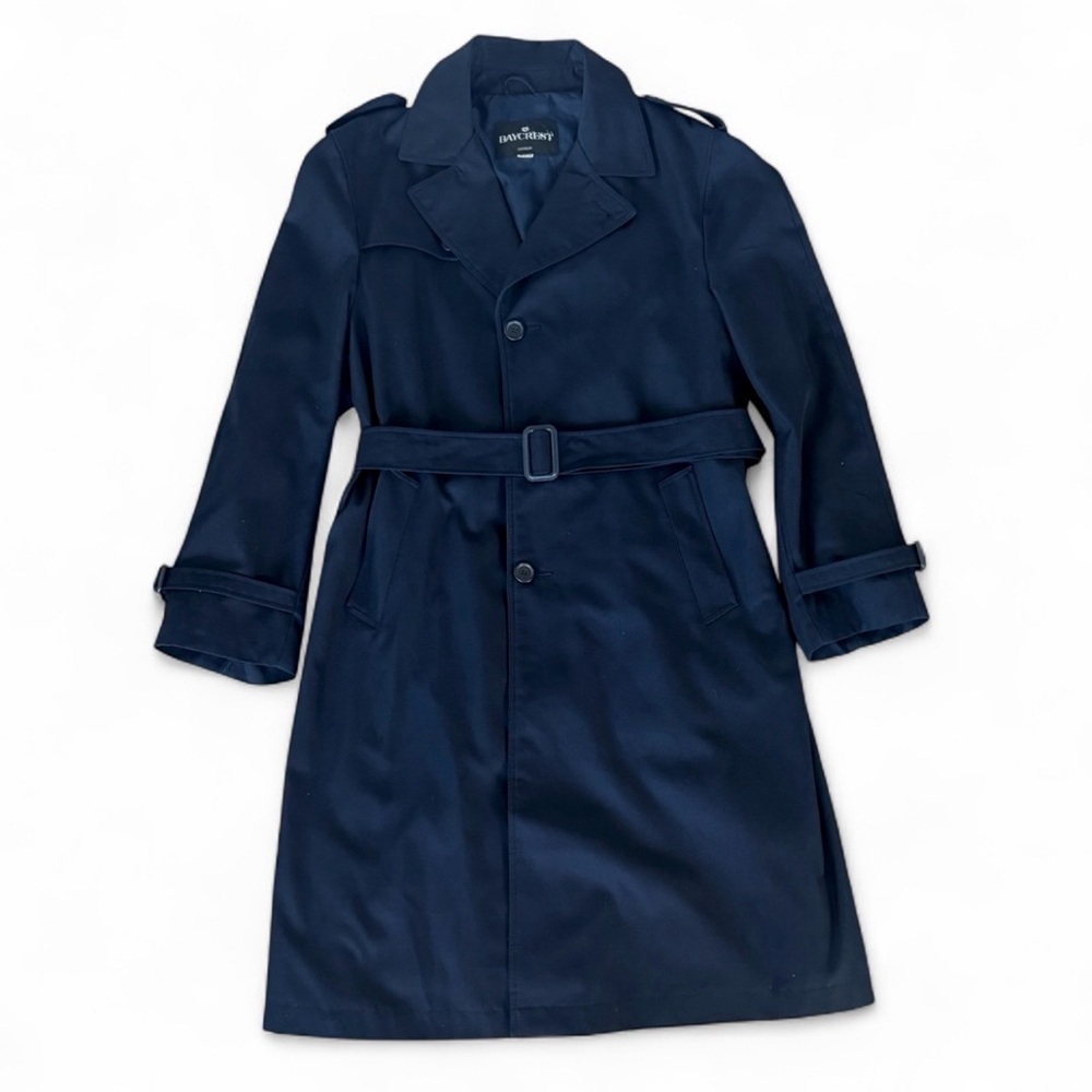Vintage Baycrest Navy Trench Coat 42R Made Korea Plaid Lined Classic Style